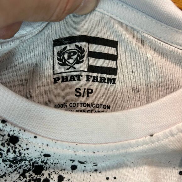 Phat Farm T-Shirt Men’s Size Small Black White Paint Splatter Graphic Tee Pocket - Picture 4 of 7